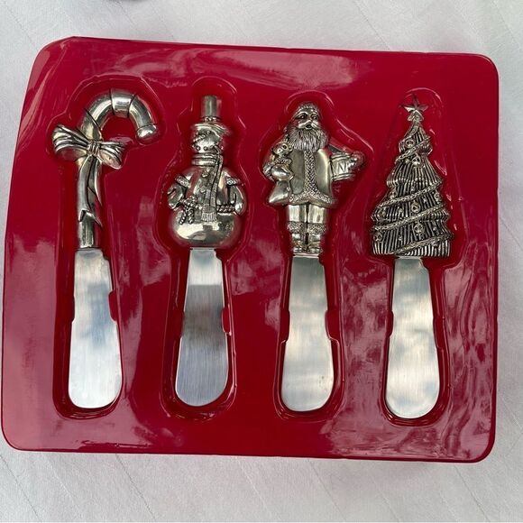 WALLACE silversmiths 4 Christmas spreaders Santa snowman candy cane tree - Picture 9 of 11